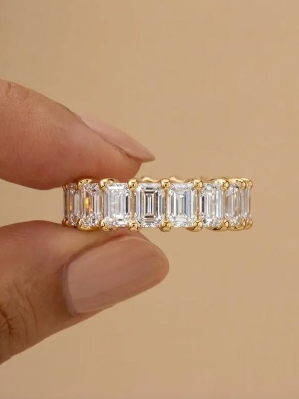 NEW 18k Yellow Gold Diamond Ring Band Princess Cut Eternity Ring Band